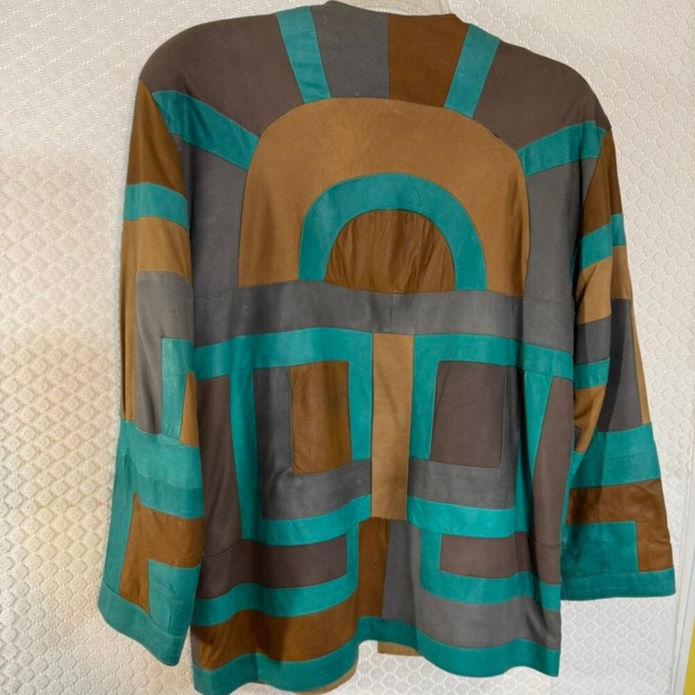 Vtg Gianni Geometric Design Patchwork Button Up L… - image 7